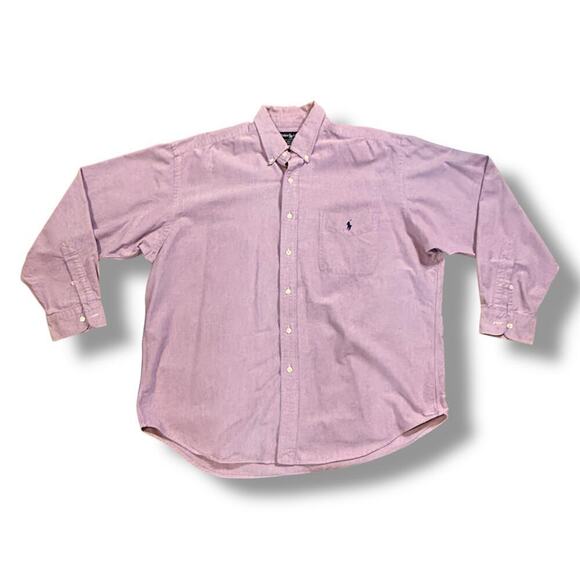 Vintage Ralph Lauren Big Shirt Mens Pink Button Down Oxford Cotton Sz L Repaired - Picture 1 of 6